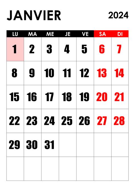 calendrier janvier 2024 saint